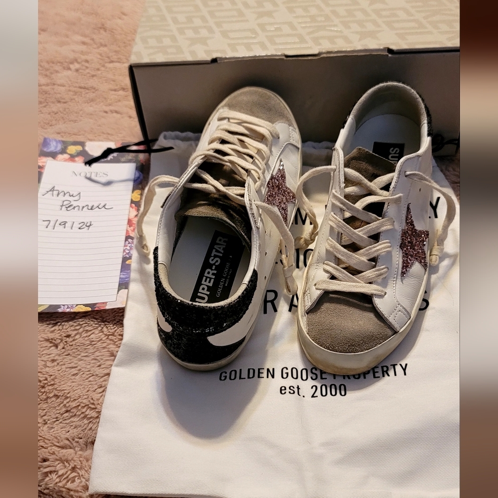 Golden Goose Superstar Sneakers Size 38  *Pink Glitter Star Suede Toe*
